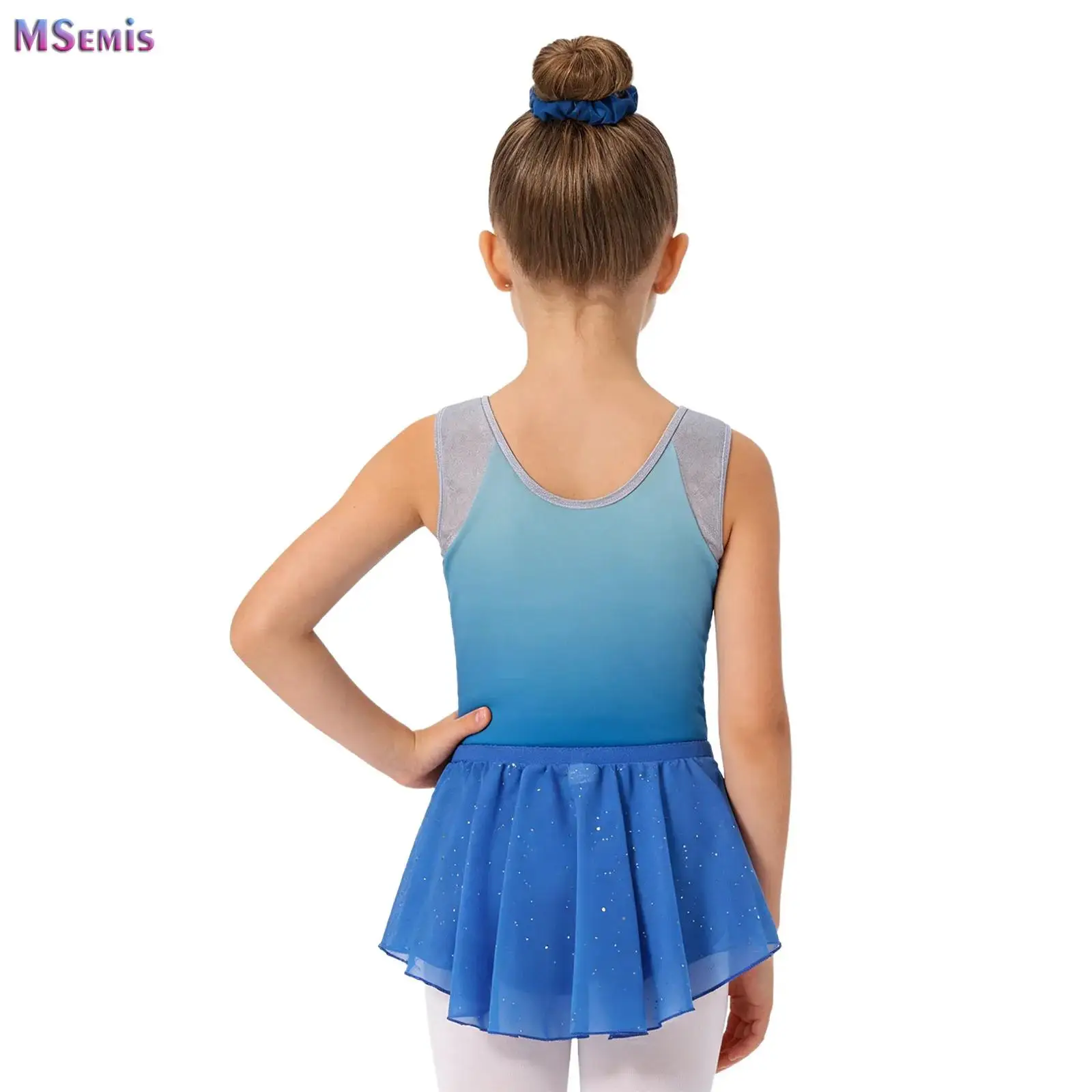 

Kids Girls Gymnastics Suit Ballet Dance Outfit Sleeveless Rhinestone/Cute Printed Leotard with Sequined Skirt and Hair Band