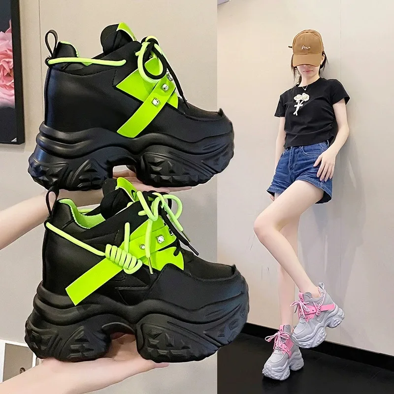 10 سنتيمتر الكعوب منصة أحذية رياضية موضة سميكة وحيد حذاء كاجوال للنساء تنفس الراحة المرأة أحذية رياضية مكتنزة Zapatos Mujer #1