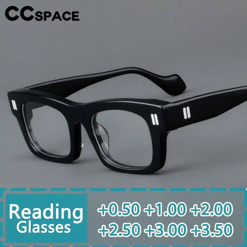 R57456 Retro Thick Acetate Reading Glasses Popular Casual Rivet Presbyopia Eyeglasses Diopter +50+100+150+200+250+350