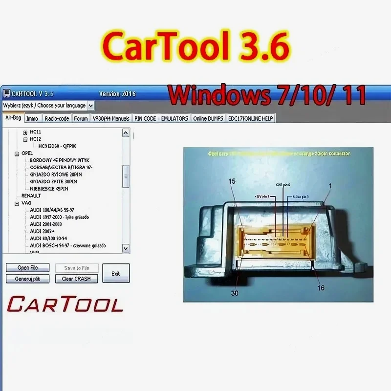 

CarTool 3.6: Программное обеспечение для сброса иммобилайзера и подушек безопасности, для ремонта автомобилей, совместимо с Windows 7/10/11