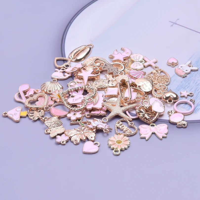 Emaille Legierung Herz Blätter Pilz Rosa Gold Farbe Charms Shell Seestern diy Frauen Armband schmuck machen Mix Anhänger Zubehör