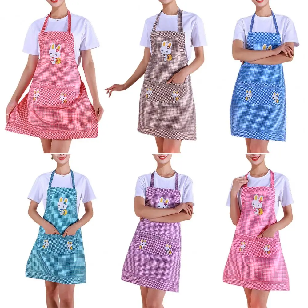 Cute Cartoon Rabbit Adults Kitchen Apron Women Sleeveless Waterproof Oil-proof Adjustable Double Pocket Lady Apron Cleaning Tool