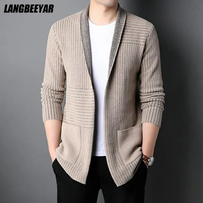 New Autum Winter Brand Fashion Knit Japanese Street Wear Mens Long Cardigan Retro Sweater Casual Coats Jacket Men Clothing