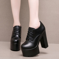 12cm 14cm Small Size 32-43 Vintage Thick Bottom Chunky Platform Pumps Women Oxfords Winter 2025 Super Block High Heels Shoes Fur