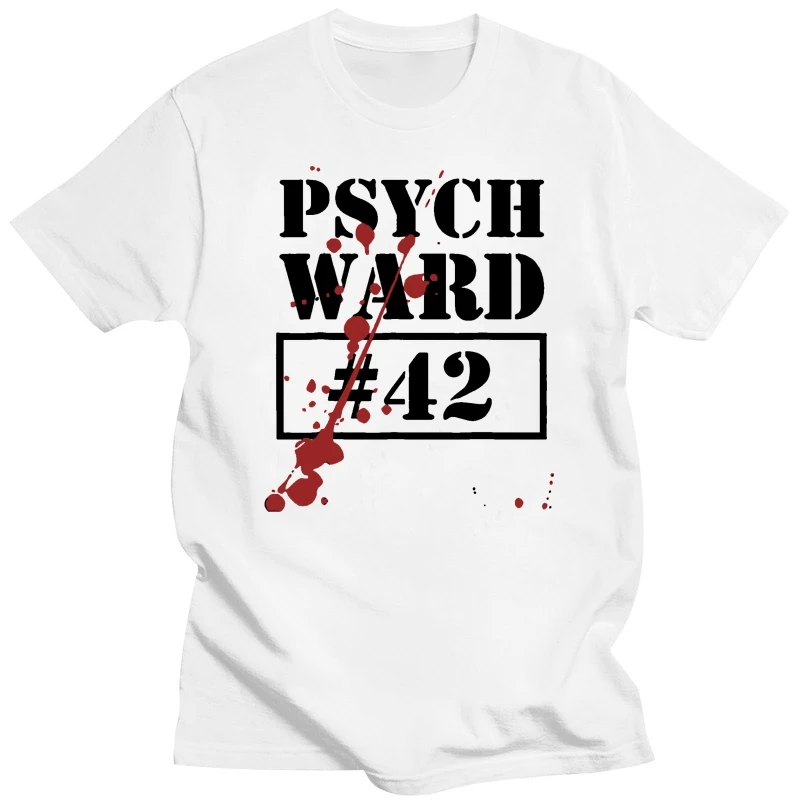 personality T-shirt Trends Psych Ward Inmate Funny Escaped Jail Blood Splatter Hot men's fun casual print T-shirt