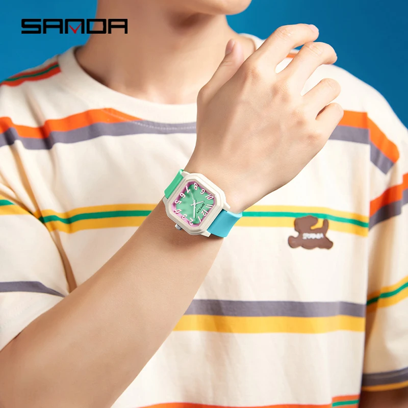 SANDA 9084 أزياء الطلاب كوارتز ساعة بسيطة للماء سيليكون حزام عارضة الرياضة بنين بنات الساعات reloj niño