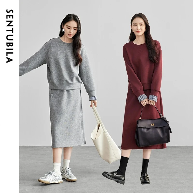 

SENTUBILA Women Casual Sweatshirt Skirt 2 Piece Sets Ladies Outfits 2025 Fall New in Matching Sets Woman Clothes 151Z58069
