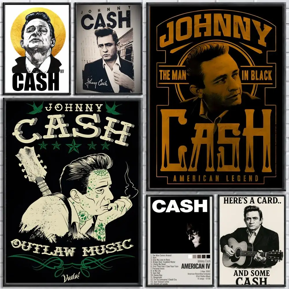 Singer Johnny Cash Poster Poster Wall Sticker Waterproof Self Adhesive HD Art  Bedroom Bar Decor