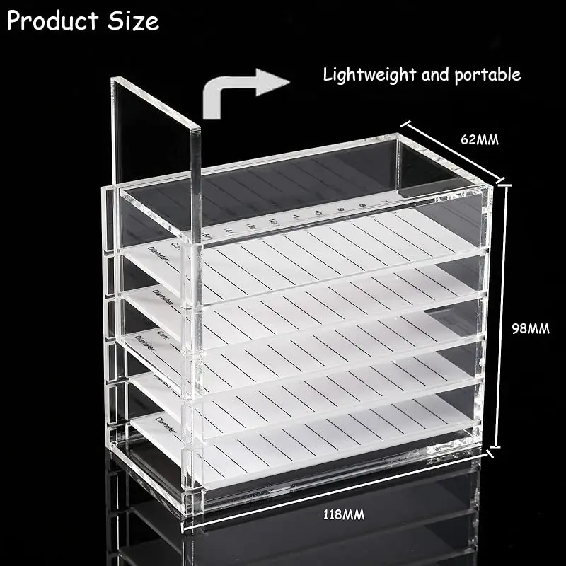 5 strati Clear Eyelash Storage Box acrilico Lash Display Organizer Holder Pallet ciglia finte innesto espositore strumenti