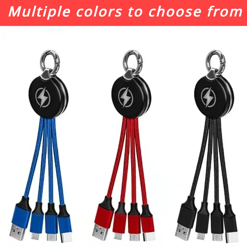 3 in 1 Short LED Keychain USB Charge Cable Micro USB Type C Lighting Cable For iPhone Samsung Huawei Xiaomi Android Phone Cable