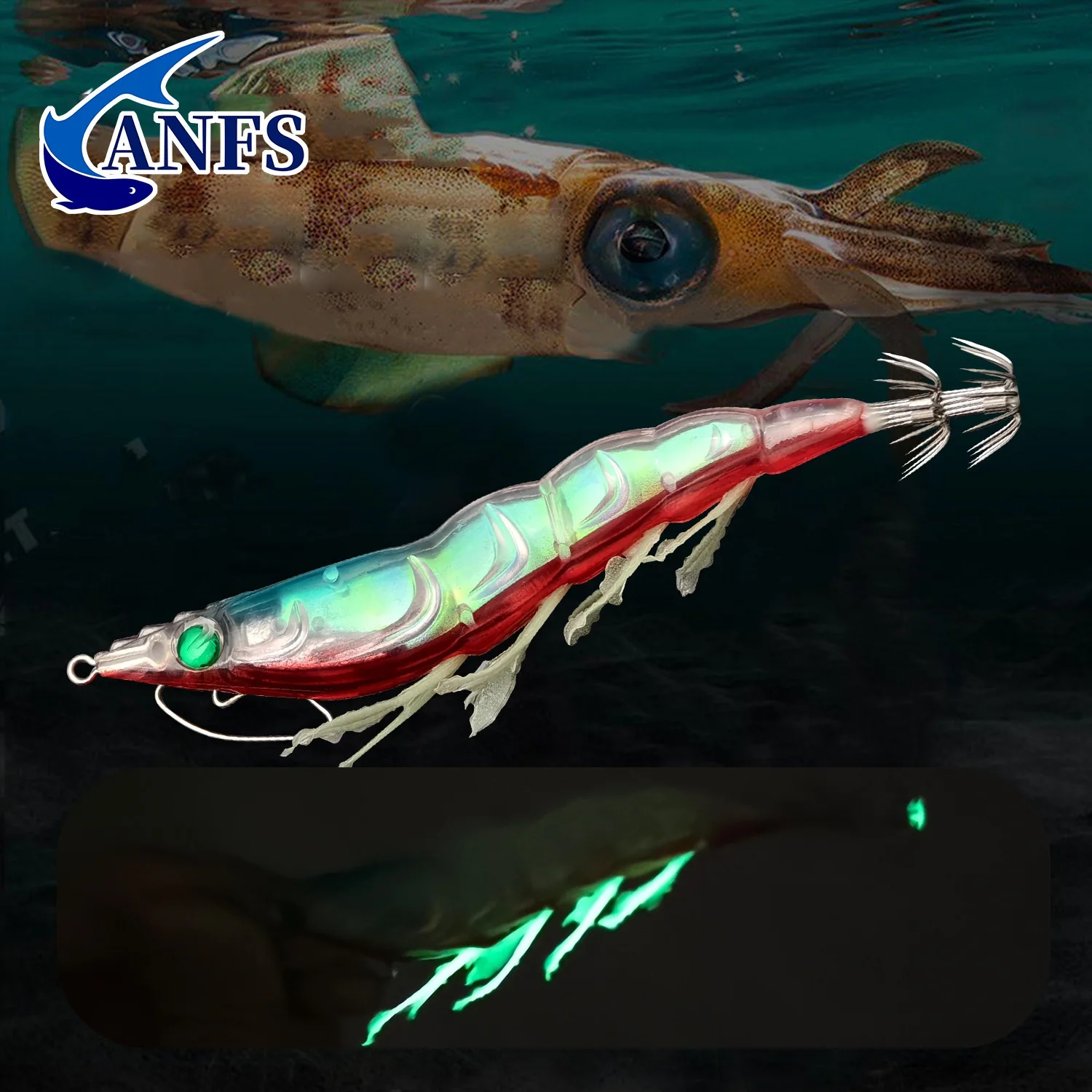 ANFS 1pc/5pcs Glowing Squid Fixtures - Artificial Shrimp, Squid Bait, Fish Bait image 4