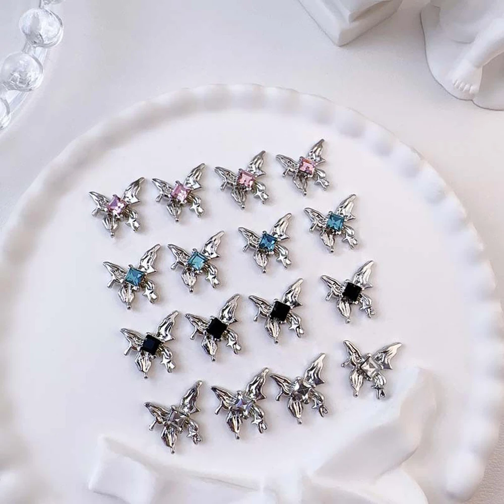 10Pcs Irregular Metal Butterfly Nail Art Charm 3D Luxurious Diamond Silver Butterfly Nail Ornament DIY Exquisite Nail Decoration