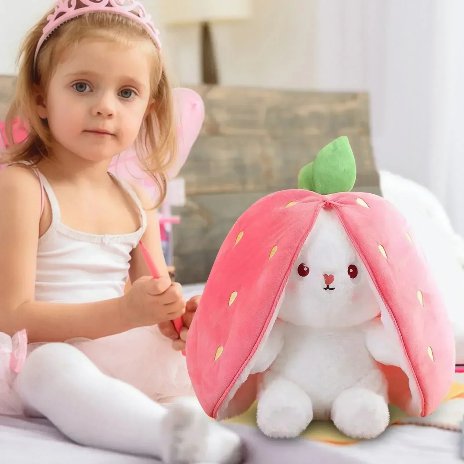 

HOT Easter Bunny Reversible Carrot Strawberry Bunny Toy Pillow Bunny With Zipper Birthday Gift For Boys Girls Kids Doll Gift