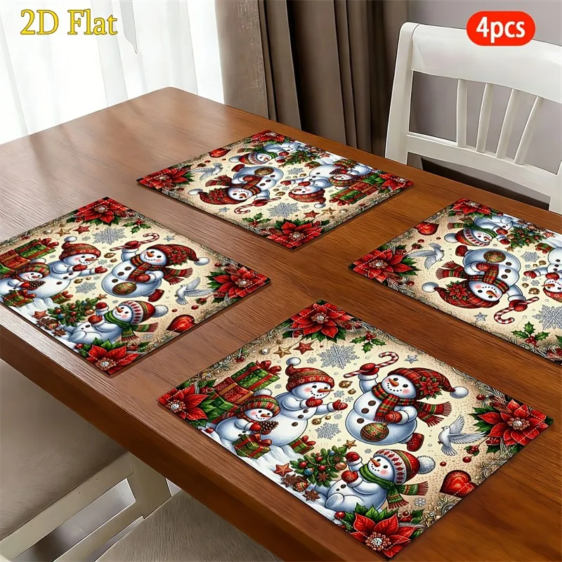 VIKAMA Christmas Linen Placemats, Santa Brick Wall Night Scene, Durable Heat Resistant, Festive Dinner