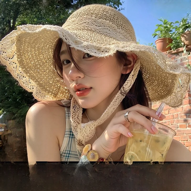 viney-large-brim-st-hat-women's-new-2026-summer-breathable-lace-hollow-out-beach-sun-protection-hat-adjustable-round-top