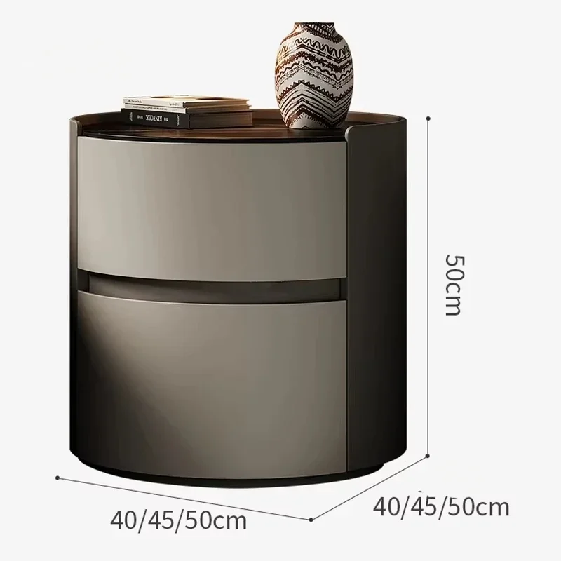 

Italian Round Rock Slab Nightstands Home Bedroom Bedside Table Light Luxury Minimalist Small Apartment Storage Bedside Cabinet