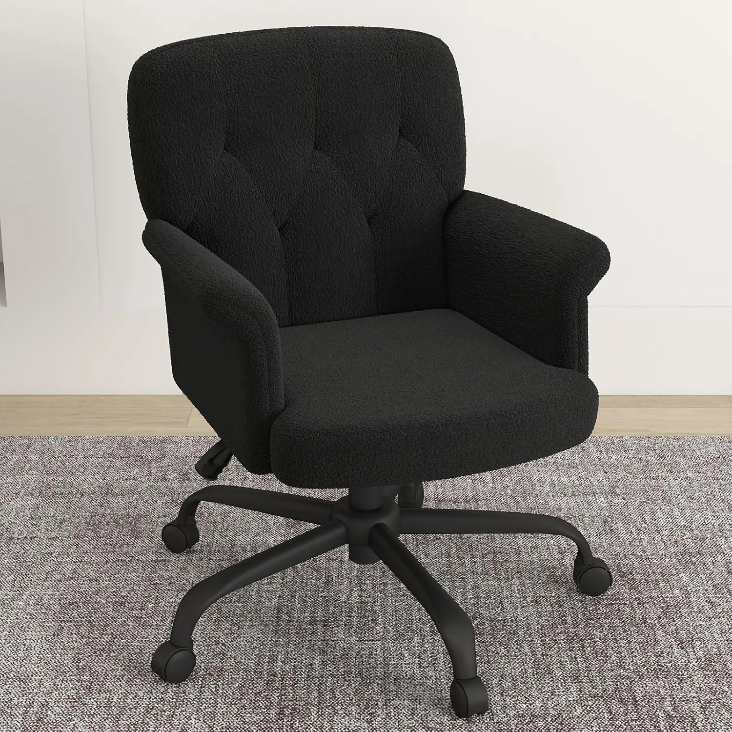 

Black Adjustable Swivel Home Office Desk Chair with Arms Wheels Teddy Fleece for Bedroom Living Room, Customized