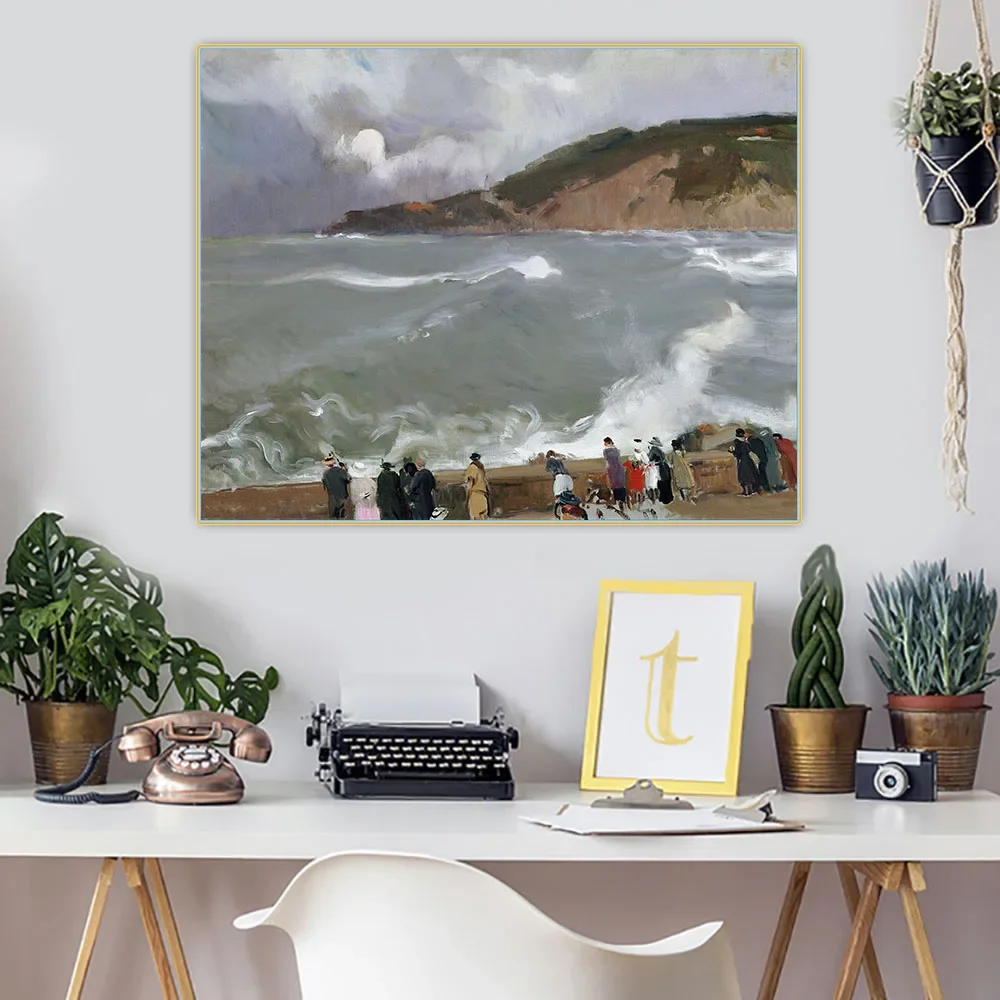 Citon Joaquin Sorolla《Breakwater, San Sebastian》Canvas Oil Painting Picture Background Wall Decor Home Living room Decoration