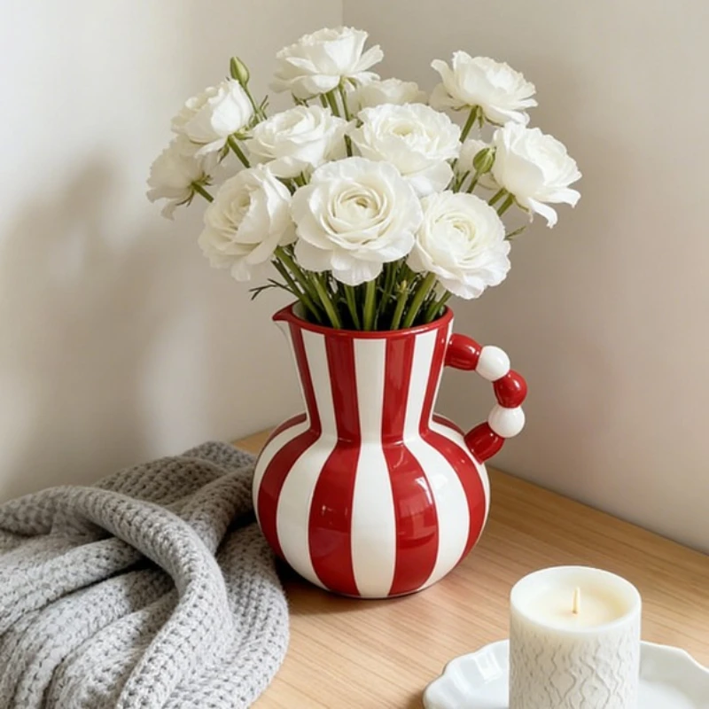 Colorful Stripes Creative Ceramic Vase Nordic Floral Vase Room Aesthetic Decor Ornament Hydroponic Flower Arrangement Home Decor