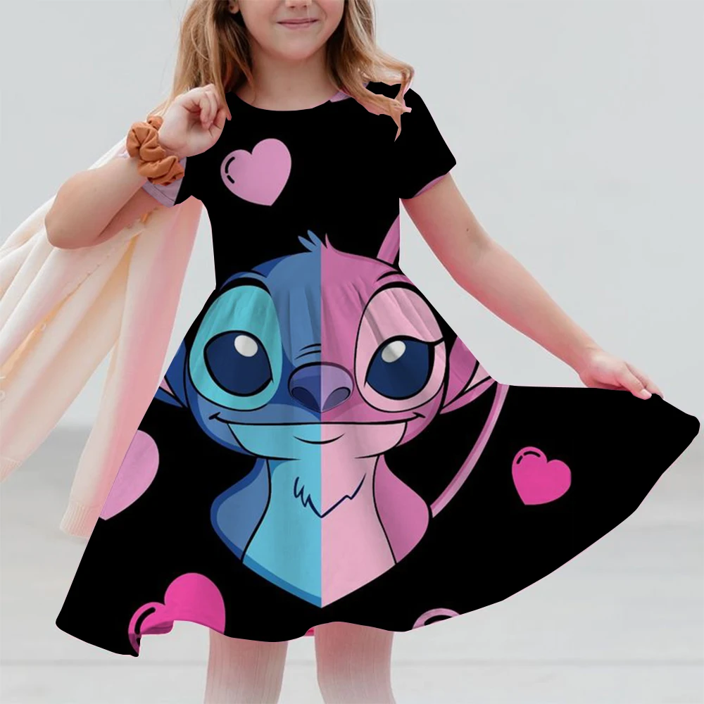 

Summer Girls Gift Short Sleeve Dress Original Cute Stitch 3d Print Kids Skirt Fashion Performance Clothes robe blanche neige