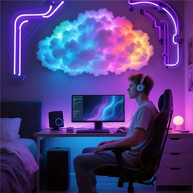 Y51A-Thunder Cloud Ambient LED Light 3D DIY Color Changing Ceiling Lamp For Gaming Room, Party, Bar, Club, Bedroom Decor