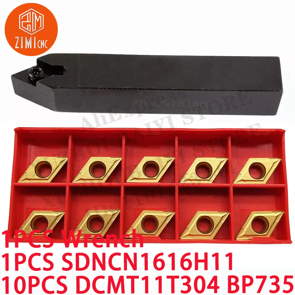 

1PCS SDNCN1616H11 токарный внешний токарный инструмент держатель + 10PCS DCMT11T304 BP010 карбидные пластины с ЧПУ металломеханические режущие инструменты