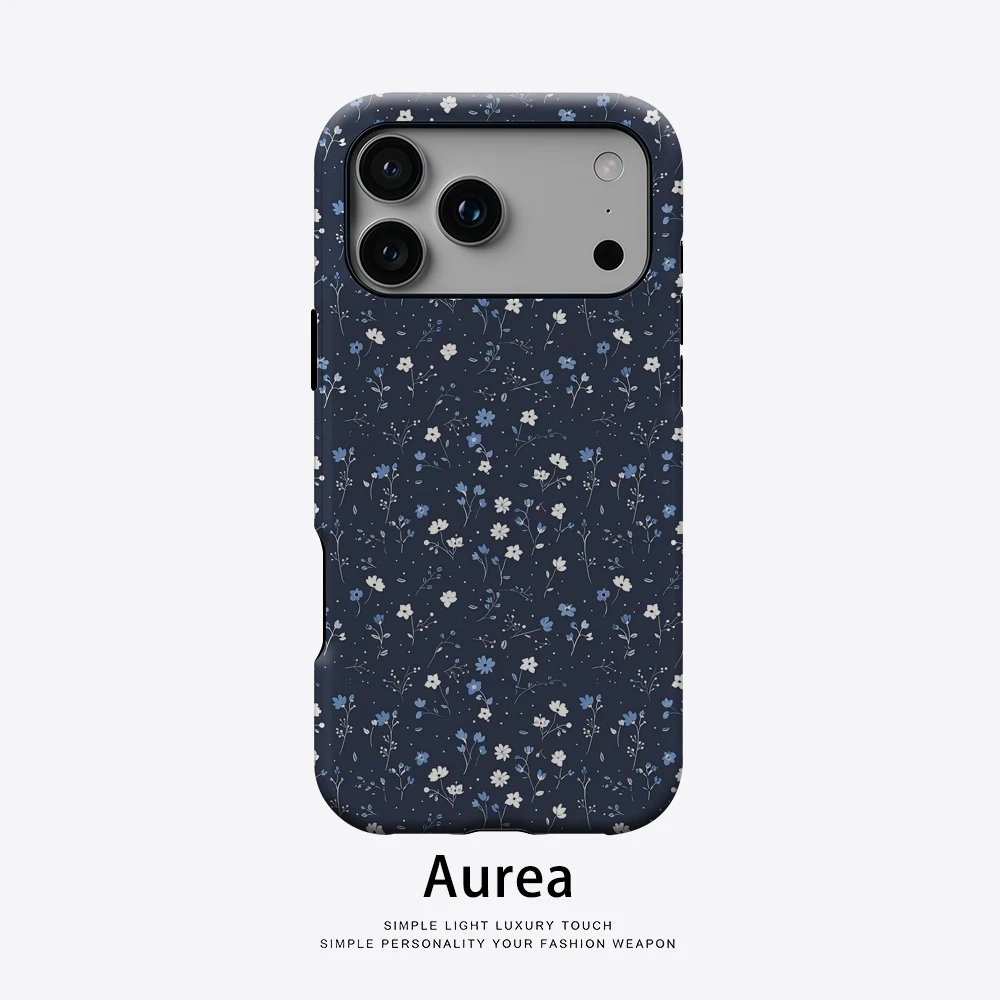 Marineblaue kleine Blumen-Handyhülle für magnetische Handyhülle für iPhone 17 16 15 14 13 Pro Max Plus, einzelne doppelschichtige robuste Hülle