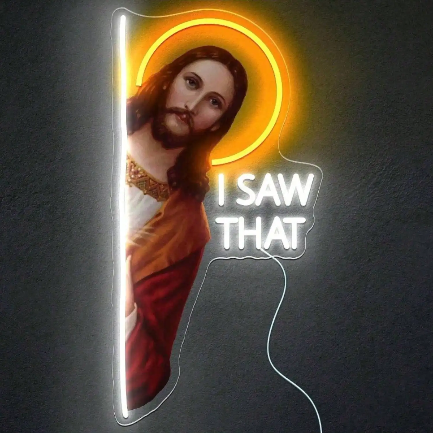 

I Saw That Неоновый свет для декора стен The God Saw That с регулируемой яркостью Светодиодный неоновый знак для ретро-магазина Игровая комната Студия Бар Декор Веселый подарок