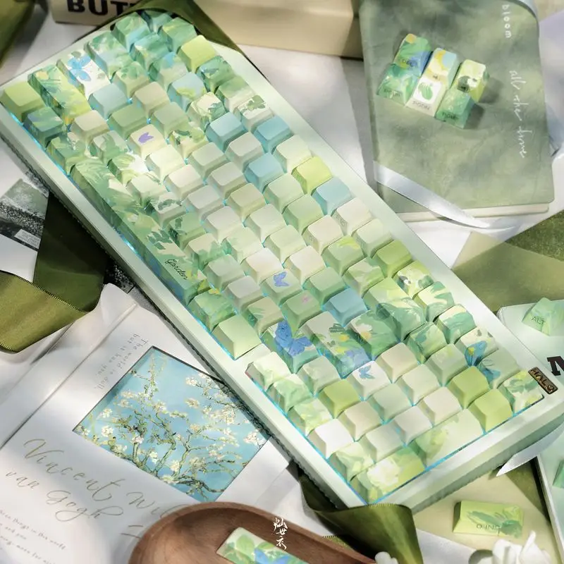 

Green Cherry Profile Keycaps 143/129 Keys Garden Theme Pbt Keycaps Set For 68/75/84/87/98 Cherry Mx Switch Mechanical Keyboard