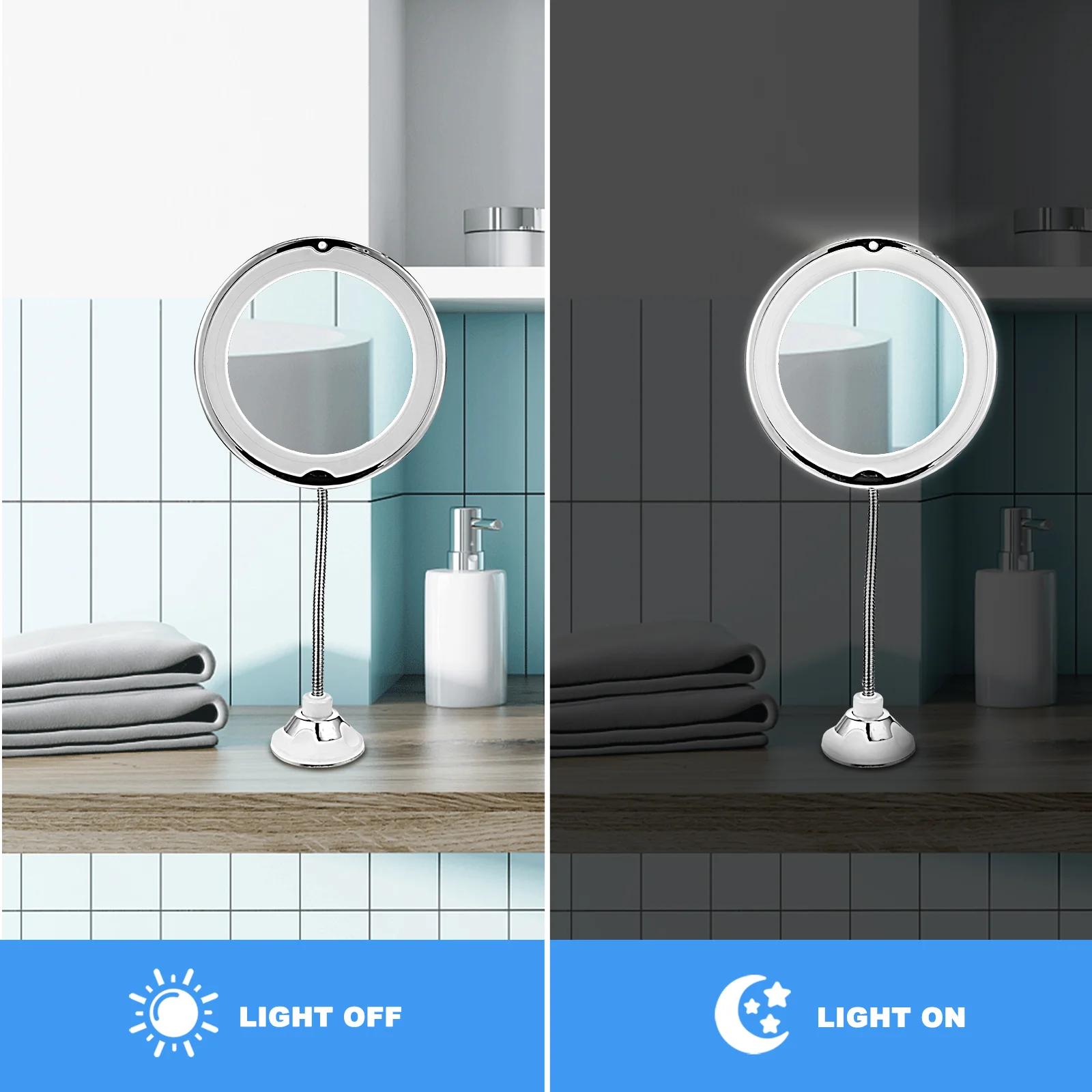 10 X Fogless Shower Mirror LED Vanity Lighted Shine Color Lighting Dimmable Makeup