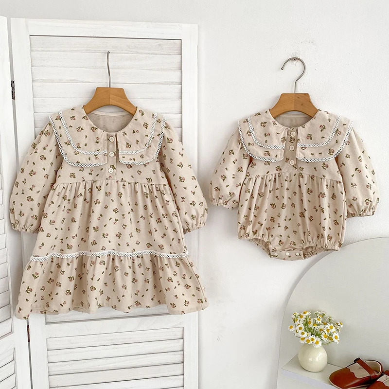 

Новинка 2023 года, осеннее платье для сестры, праздничное платье для девочек от 2 до 6 лет, детские платья принцессы, хлопковый комбинезон с длинными рукавами и принтом для маленьких девочек