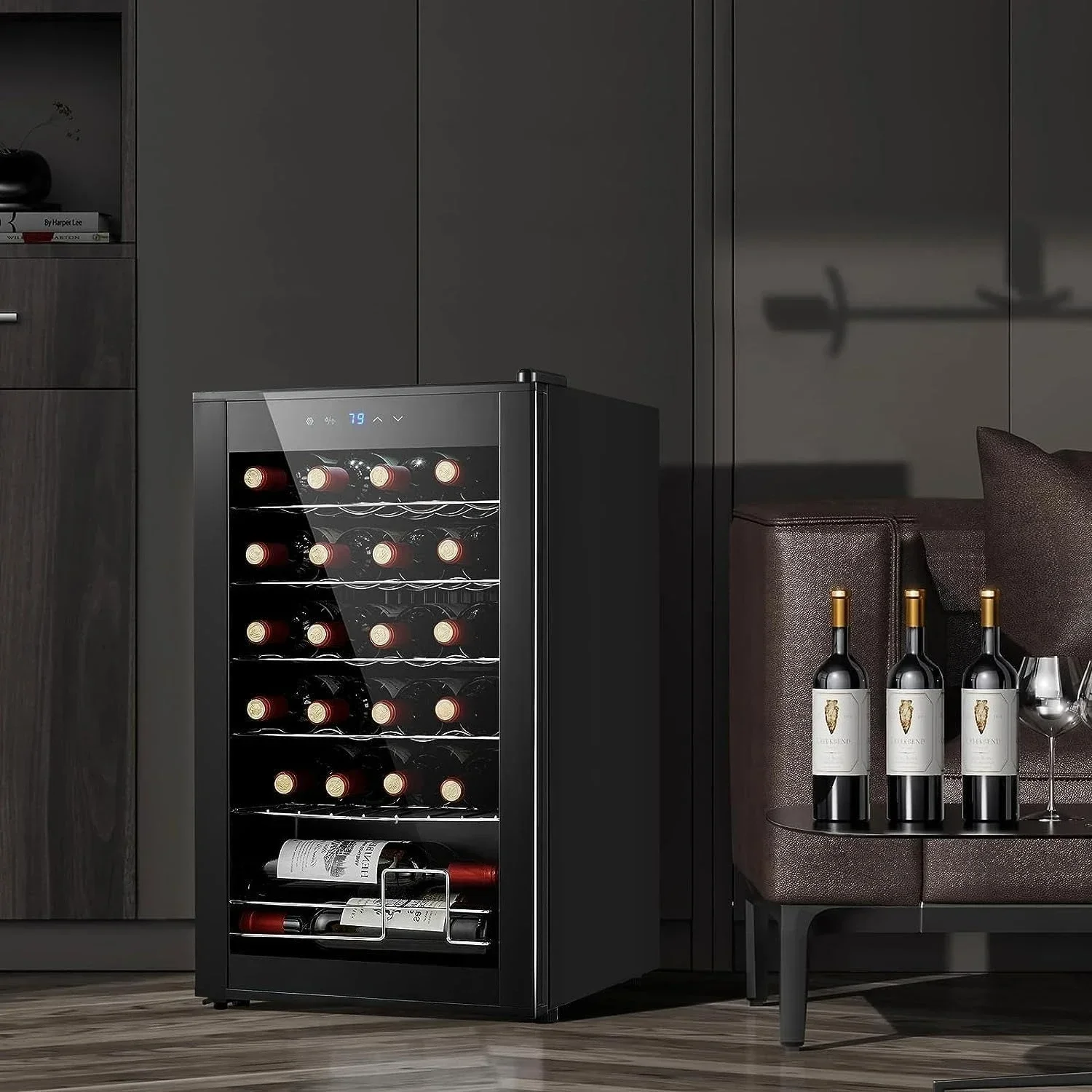Compact 24-Bottle Wine Cooler Mini Fridge with Digital Temperature Control for Home Kitchen Bedroom 41-64.4°F
