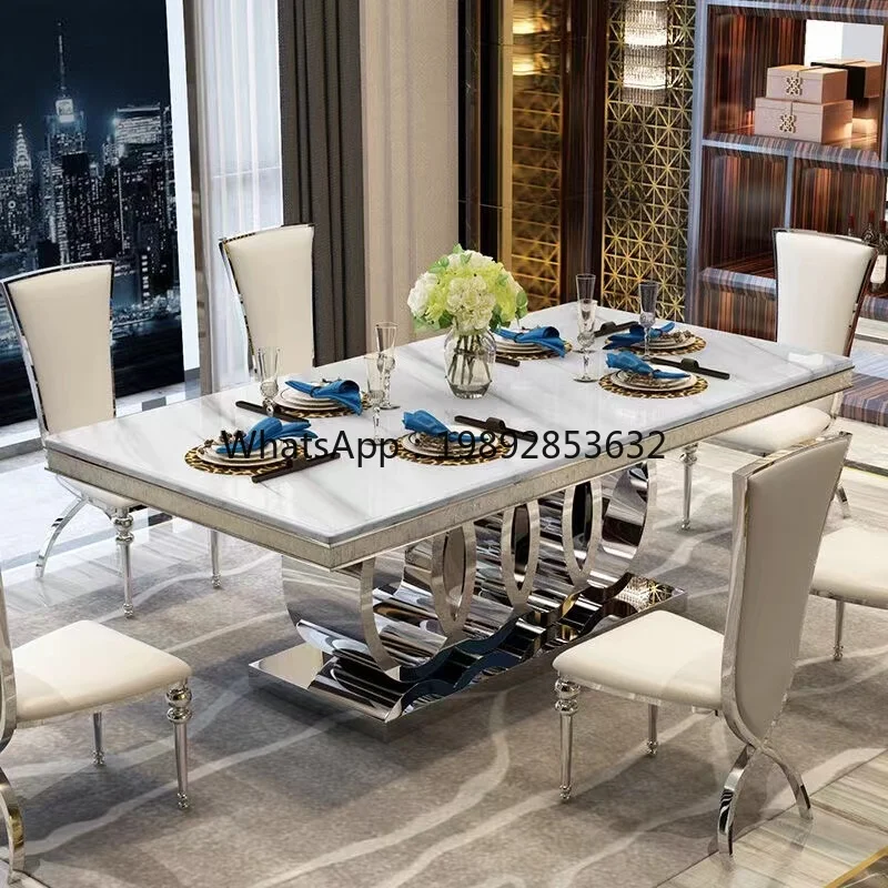 marble dining table and chair combination modern simple rectangular stainless steel dining table size apartment