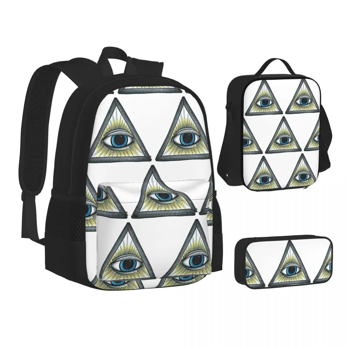 

Eye Illuminati Backpacks Boys Girls Bookbag School Bags Kids Rucksack Lunch Bag Pen Bag Three-Piece Set
