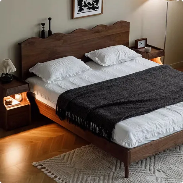 

Customizable North American solid wood Nordic retro master bedroom 1.5m 1.8m double bed simple Japanese furniture