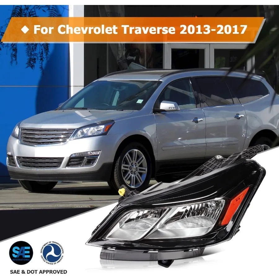 GM2502361 헤드라이트 어셈블리 (2013-2017 쉐보레 트래버스용, 블랙 하우징, 앰버 반사경, 클리어 렌즈, 운전석 호환)