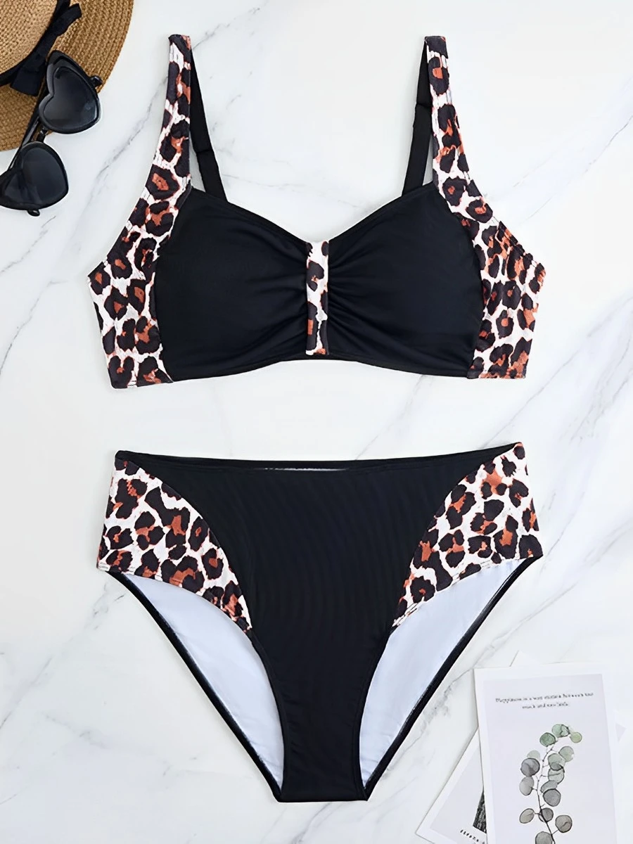 2026 Large Size Leopard Bikinis Two Pieces High Waist Swimsuit Women Halter Swimwear Female Bathing Swimming Suit Beachwear