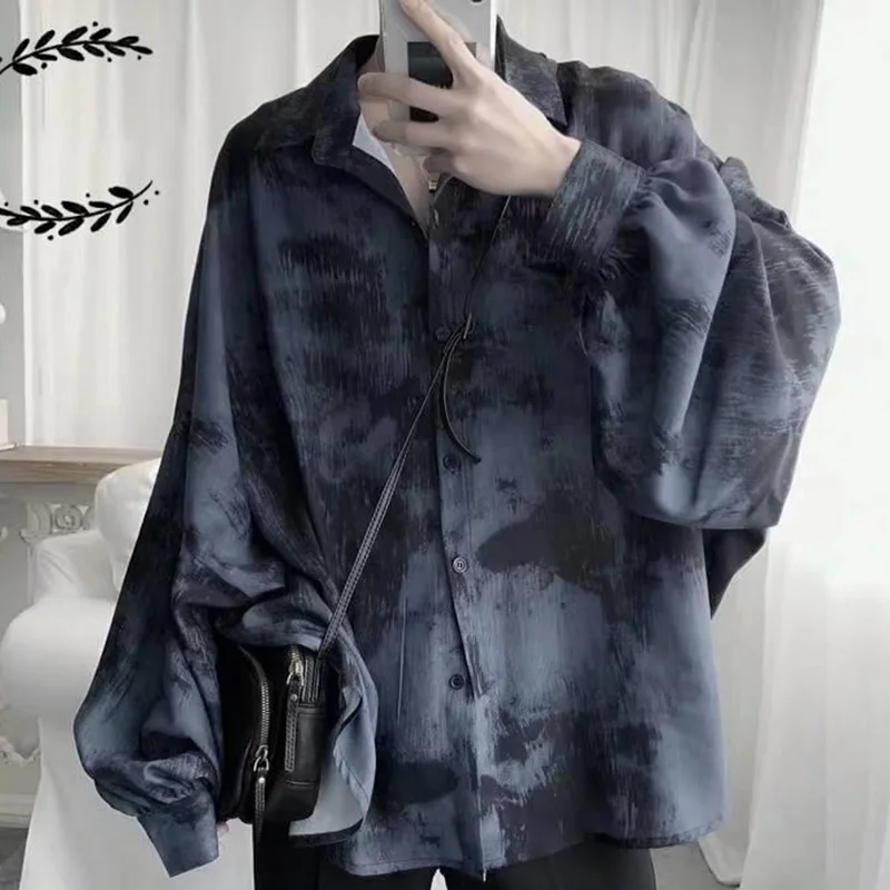 

Stylish Lapel Button Printed Casual Tie Dye Shirts Men's Clothing 2023 Autumn New Loose Korean Tops Long Sleeve All-match Shirt