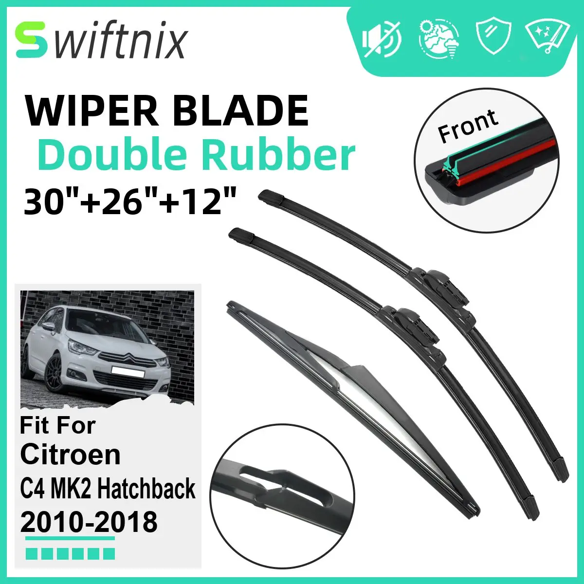 

Double Rubber Car Wiper Blades for Citroen C4 MK2 2010-2018 Windshield Wipers Rubber Car Accessories