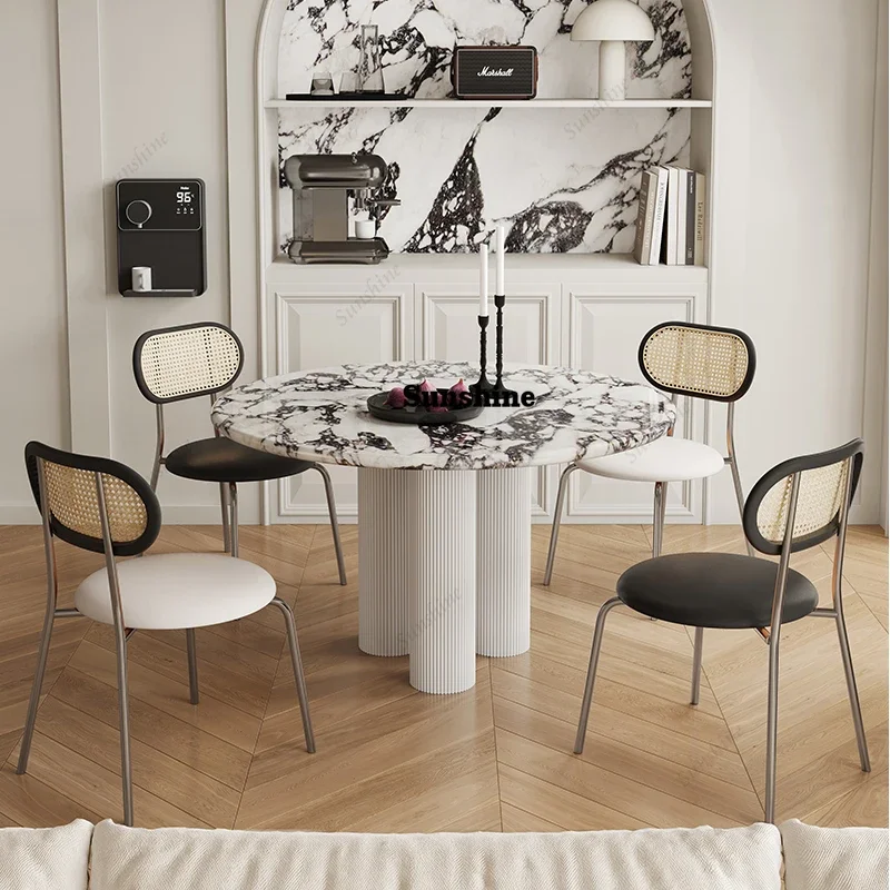 Upscale Round Marble Table Set - French Round Marble Table with Cream Chairs,Inspired Modern Aesthetic for Modern ApartTJ