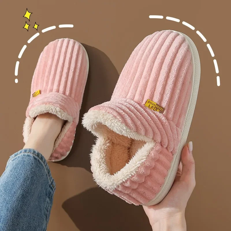 New Winter Plush Slippers for Women New Comfort Keep Warm Home Cotton Shoes Outdoor Simple Solid Color Adult Casual Slippers