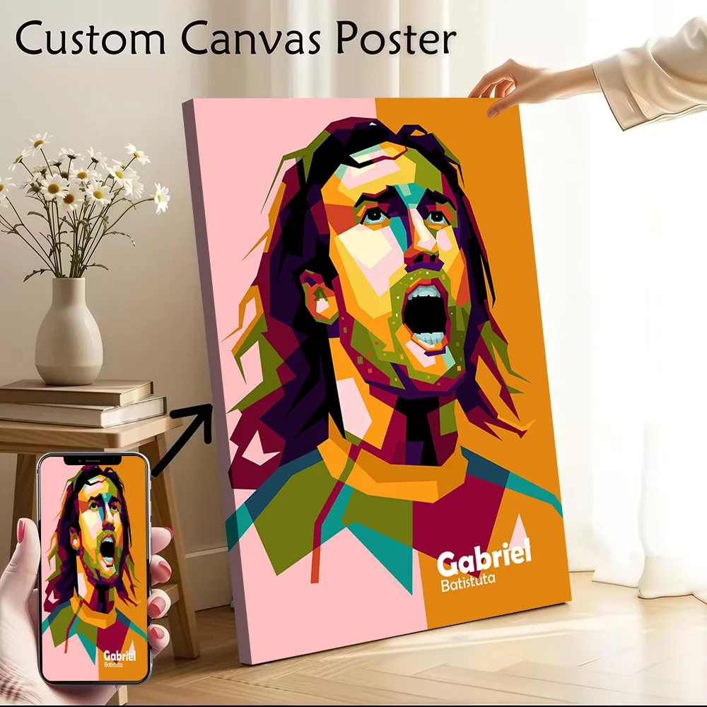 Pôster em Tela WPAP ART de Gabriel Batistuta, Pintura em Tela Personalizável, Arte de Parede para Decoração de Quarto de Fãs, Estética para o Lar