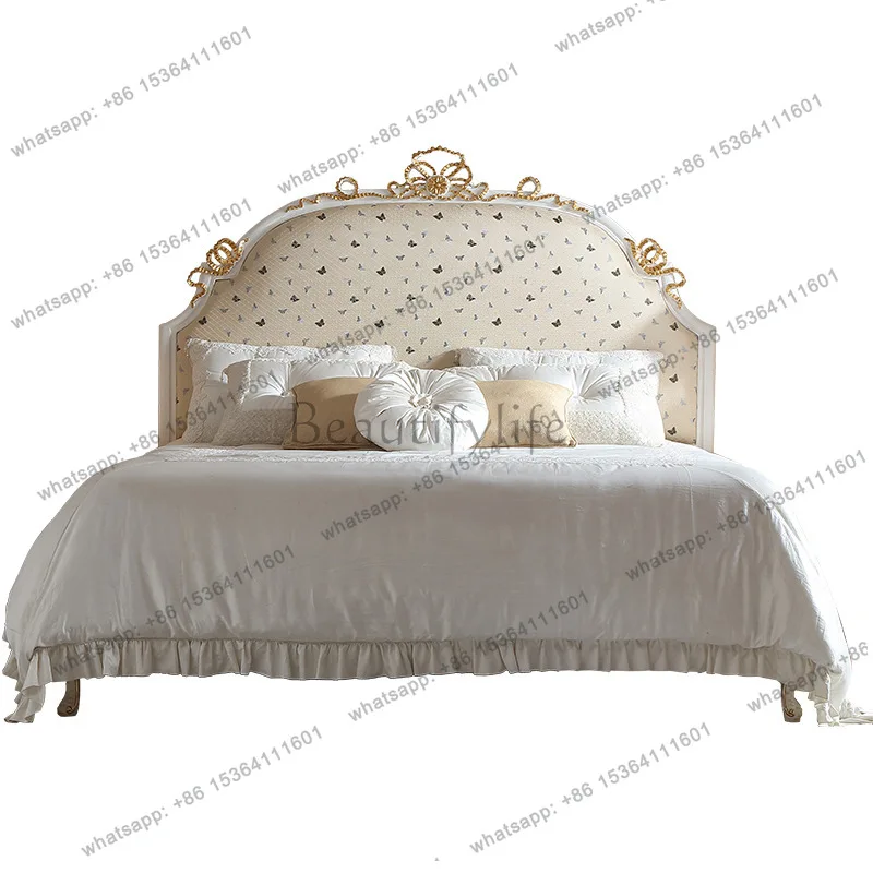 

French court fabric double bed 1.8M beech top gifter bedroom light luxury retro European wedding bed
