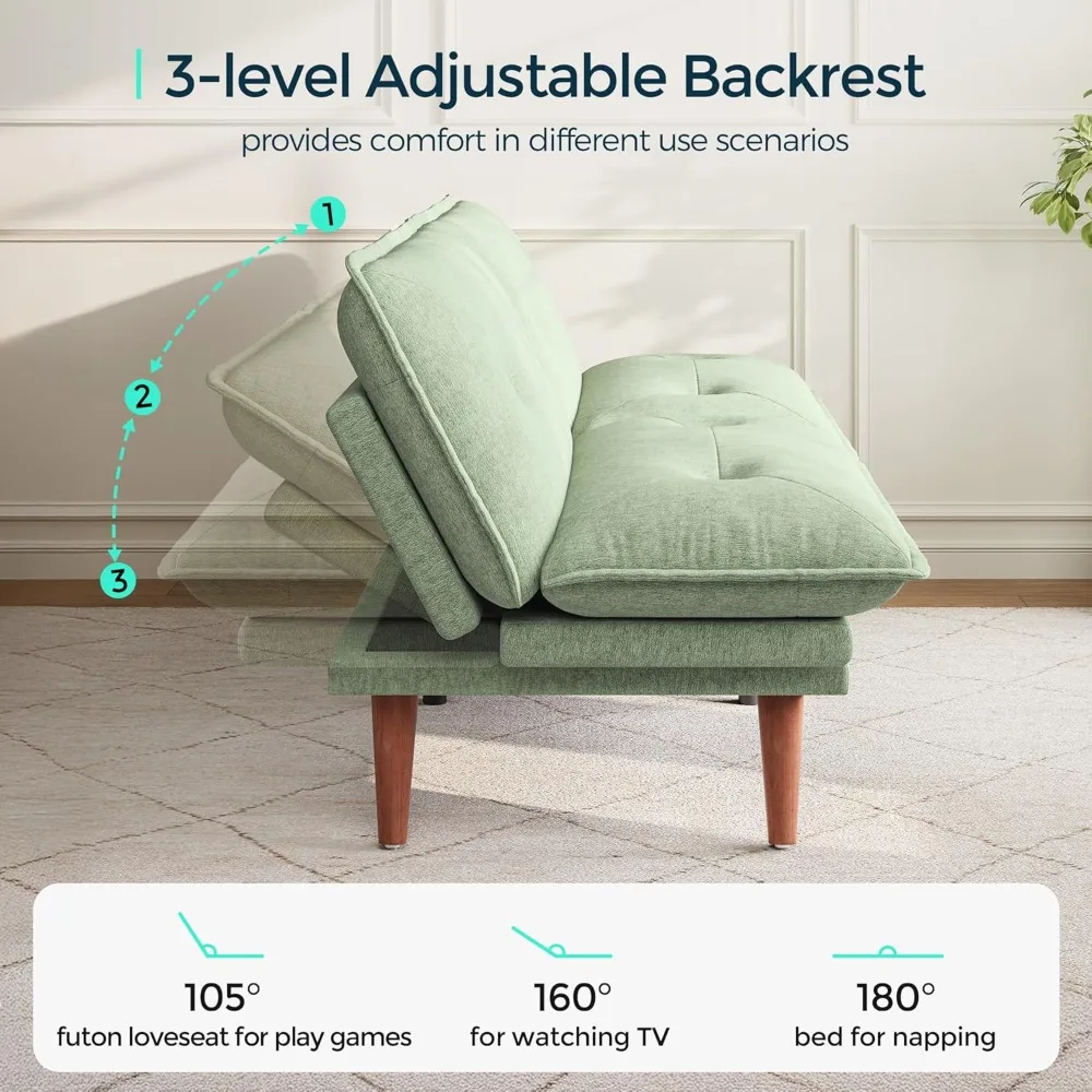 أريكة سرير فوتون قابلة للتحويل من شانيل مقاس 70 بوصة ومسند ظهر قابل للتعديل بمقعدين للنوم للمساحات الصغيرة #3