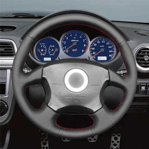 Imagen 2 del producto Protector para volante de coche de cuero negro cosido a mano para Subaru Impreza WRX 2002 2003 2004 Impreza WRX STI 2004