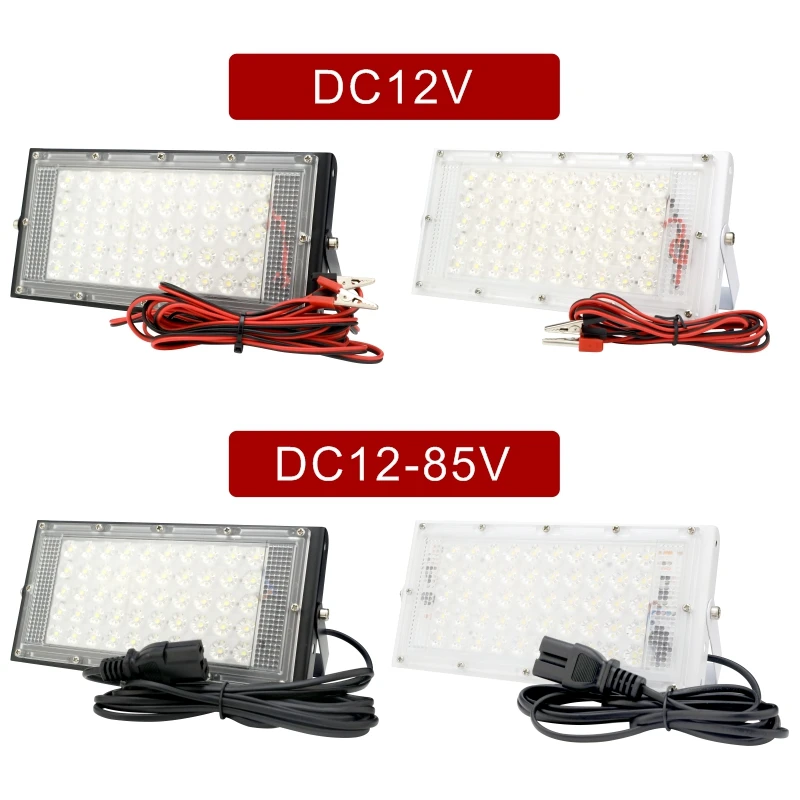 50W Led Flood Light DC 12V-85V Outdoor Floodlight Spotlight 12v Volt Reflector Led Portable Security Light Connect by Battery