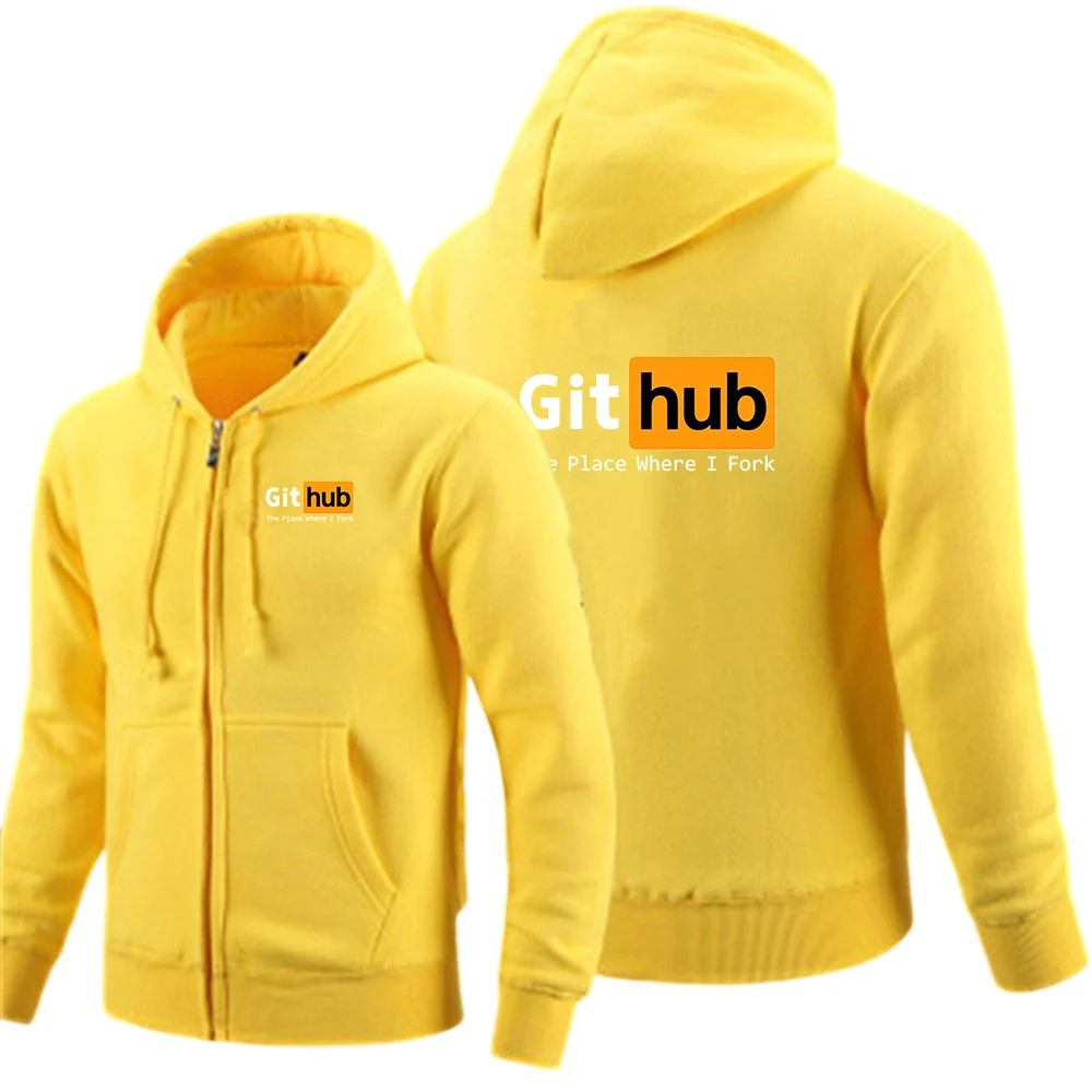 2026 Street Fashion Solid Color Hoodies Men's Github The Place Where I Fork Logo Print Spring And Autumn Leisure Outdoor Coat