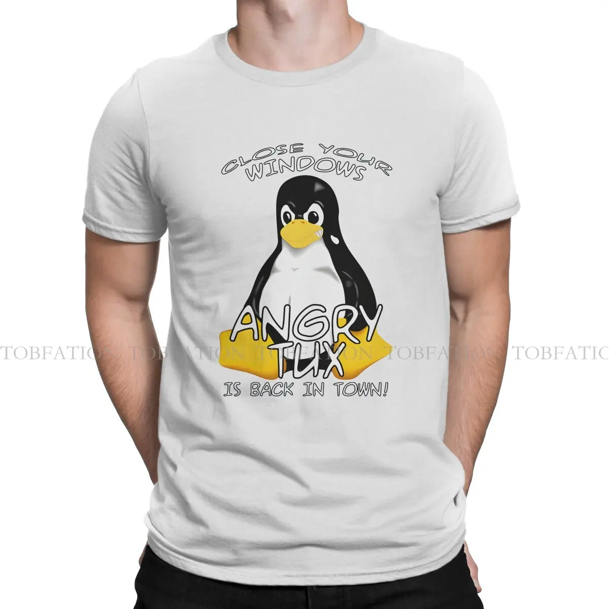 Linux Angry Tux Tshirt Vintage Men Gothic Teenager Streetwear Tops Oversized Cotton O-Neck T Shirt