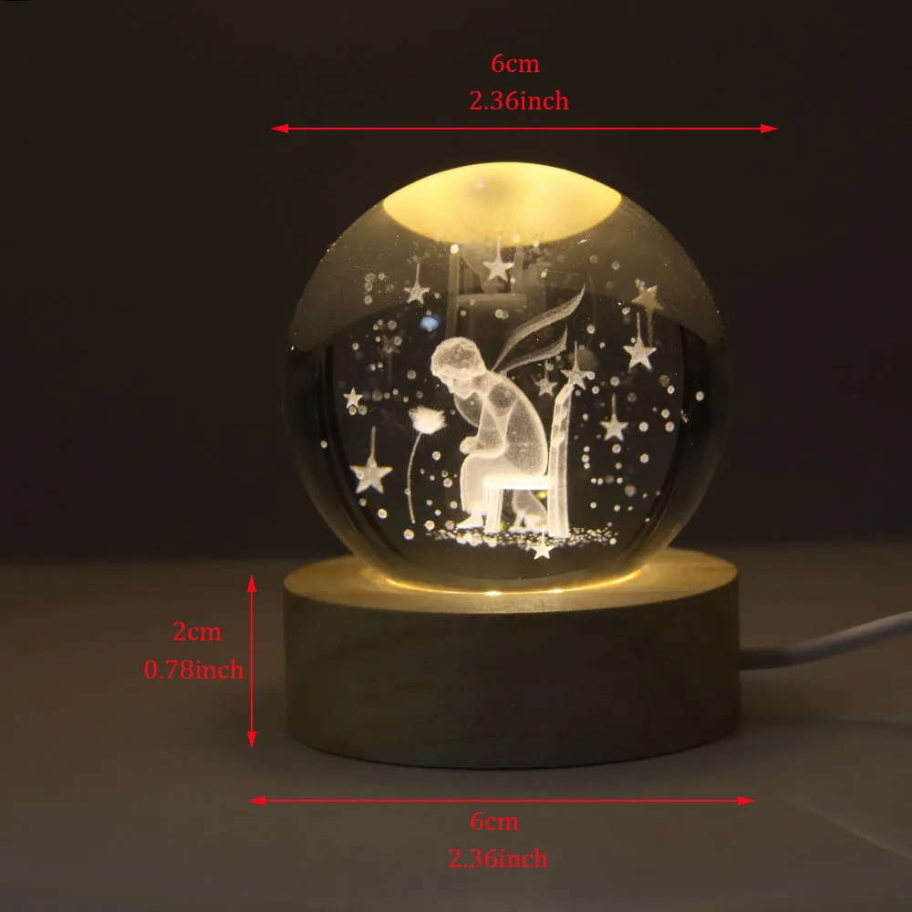 3D Crystal ball Planet Night Light sistema solare inciso al Laser LED Globe sfera astronomia regalo di compleanno decorazione del Desktop di casa