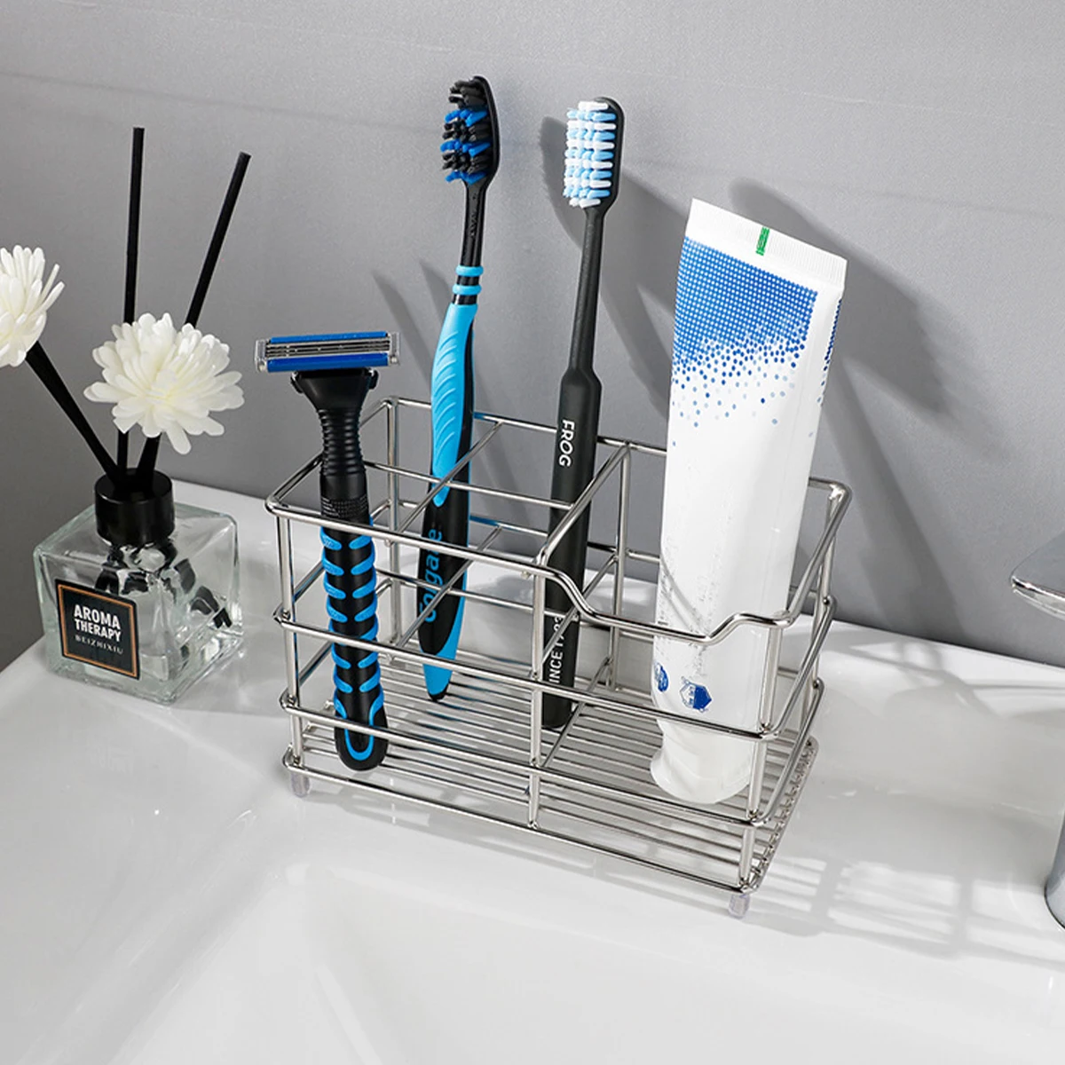 Black/White 304 Stainless Steel Bathroom Toothbrush Holder Toothpaste Holder Stand Bathroom Accessories Organizer